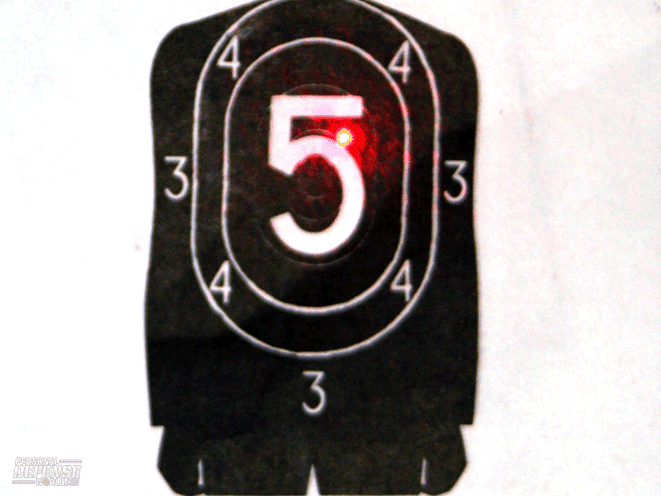 A red dot from a laser on the target “marks the spot.”