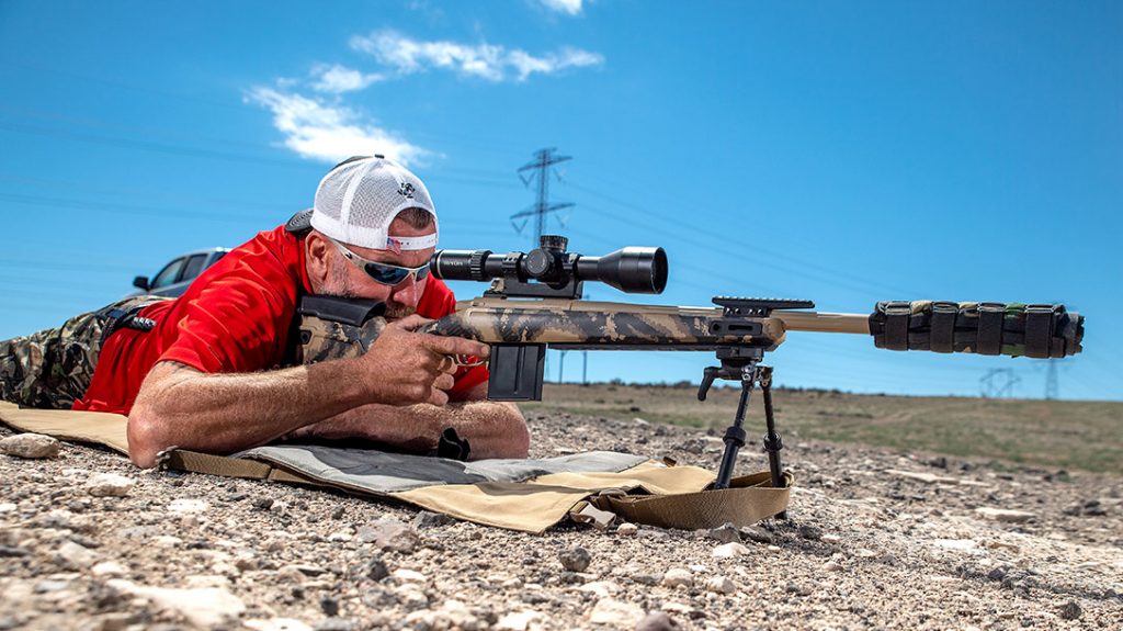 Charlie Melton lays down behind the Gunwerks for a couple of shots. He remarked that he actually preferred a left-handed action as a right-handed shooter.