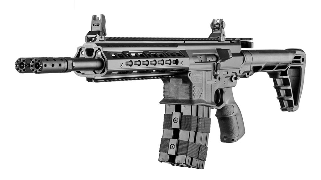 The double-barreled Gilboa Snake AR-style rifle.
