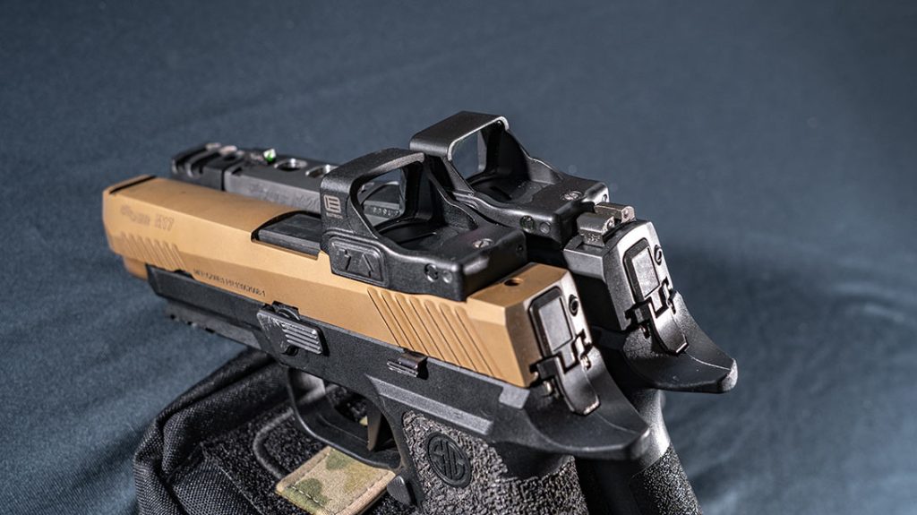 The EFLX reflex sight installed on a pair of custom Sig Sauer P320s.