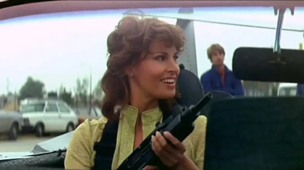 Stuntwoman with Uzi