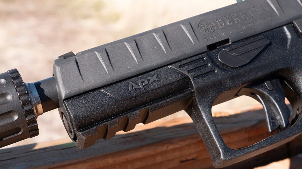 The pistol has aggressive cocking serrations, and an ambidextrous slide stop that is designed to be used as a release.