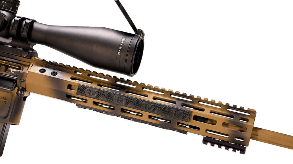 The barrel is covered by a 12.6-inch M-Lok rail with rubberized rail covers.