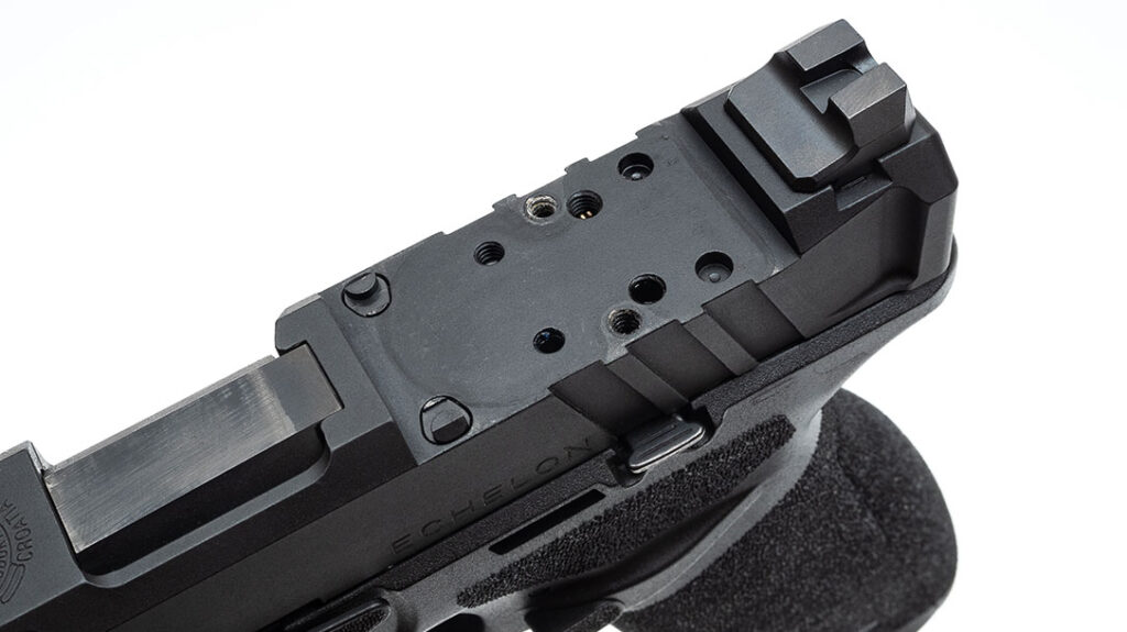 Handgun Accessories: The Springfield Echelon has a unique optic mounting system that accepts many of today’s popular optics.