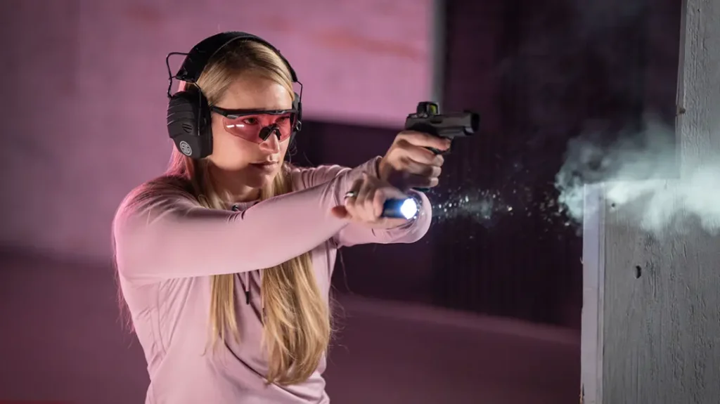 Using a white light to identify a target.