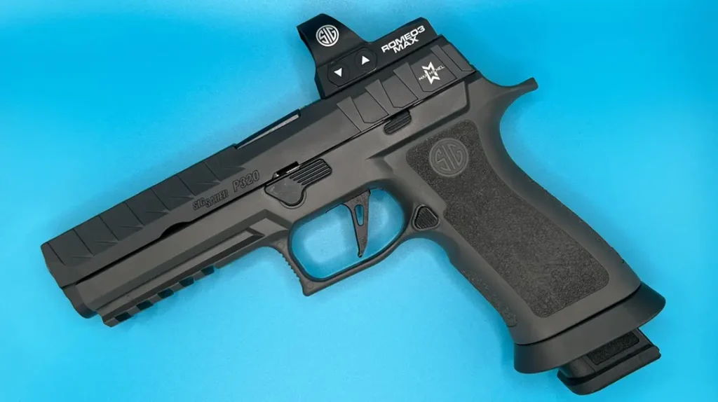 SIG P320 topped with a ROMEO3 MAX red dot.