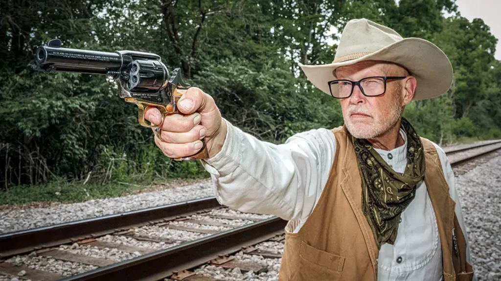 Shooting a Ruger Vaquero single-action revolver.