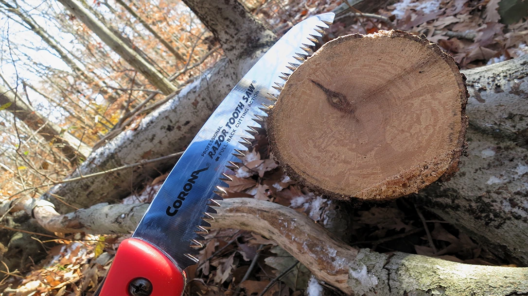 The saw is sized perfectly for the diameter of this hardwood. If the wood is thicker, work around the piece
