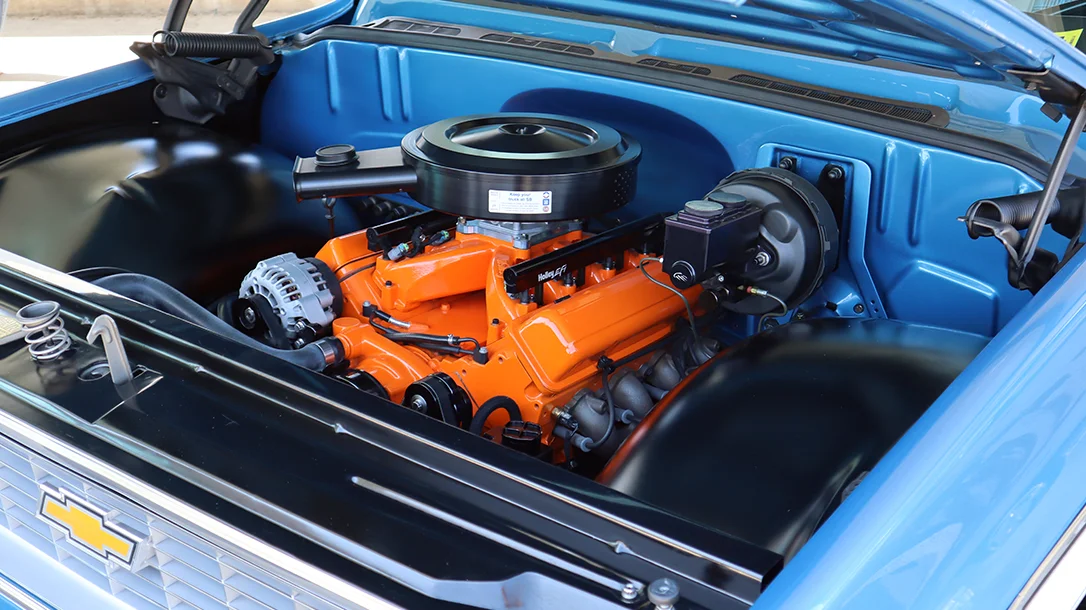 A vintage vibe lends its style to this engine bay.