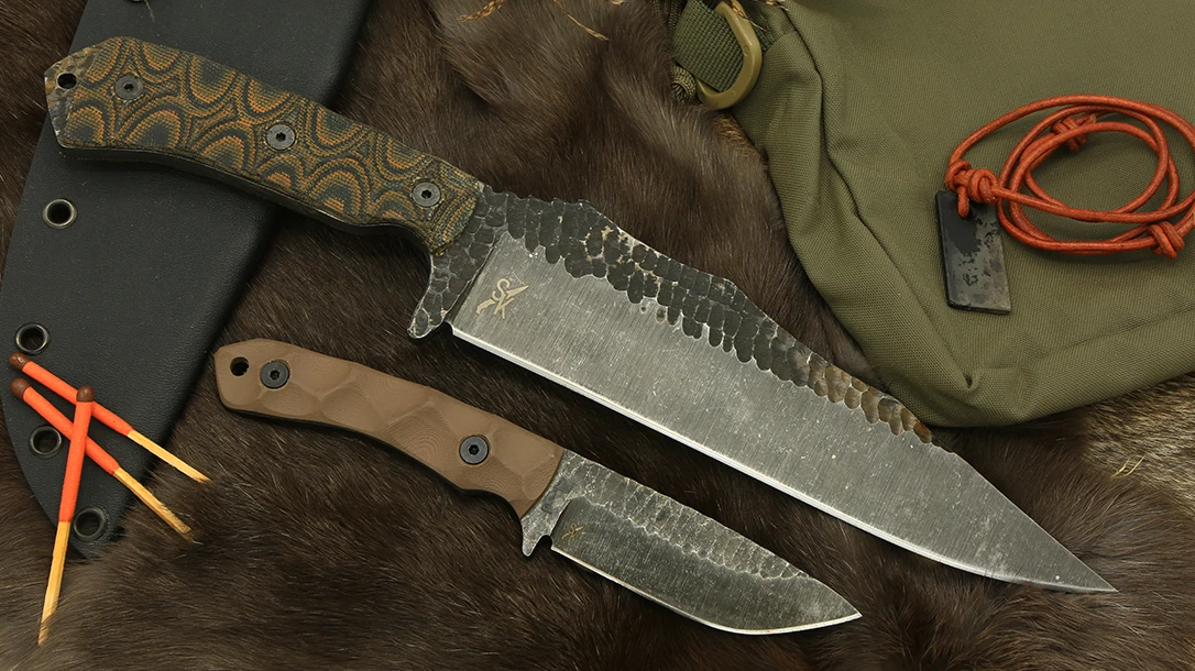 The EJ Snyder Signature Mountain Predator Bowie and the GP2 EDC by Stroup Knives highlight Stroup's exceptional craftsmanship.