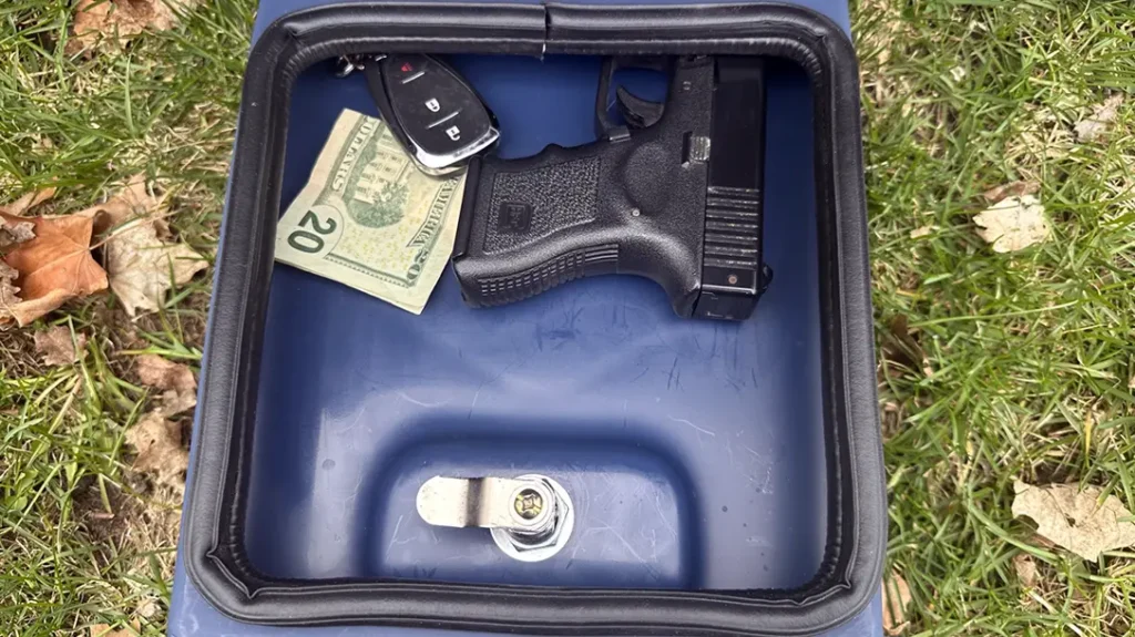 The Open Carry Outdoors 45 Quart Cooler features lockable storage.