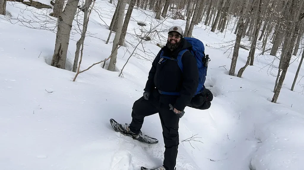 Hiking in the snowy Adirondacks.