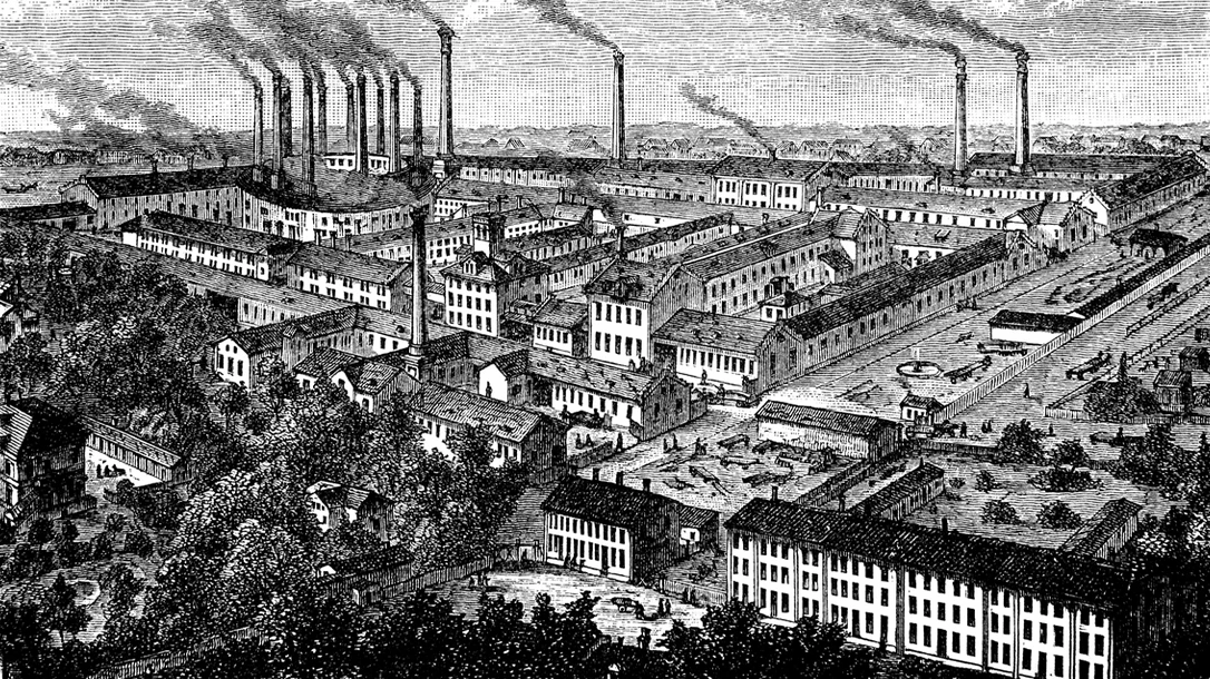 An illustration of a German automobile plant in the 1930s.