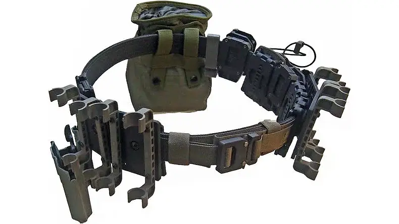 A fully rigged up gun belt for 3-gun competition.