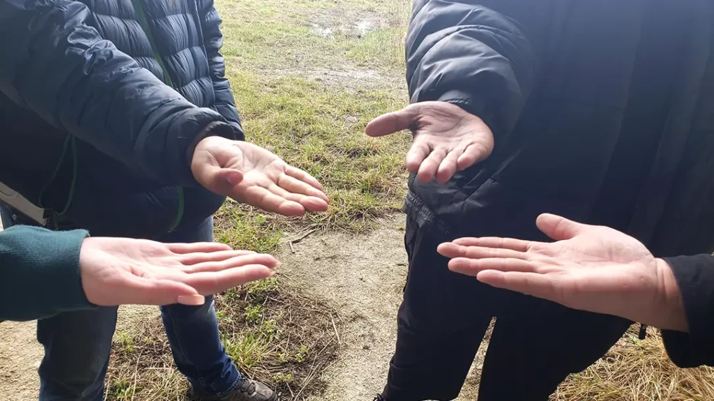 Hold your hand out, fingers straight.