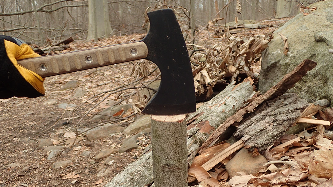 Don’t try chopping a narrow vertical piece of wood with a hatchet or a big blade. It’s a recipe for disaster.