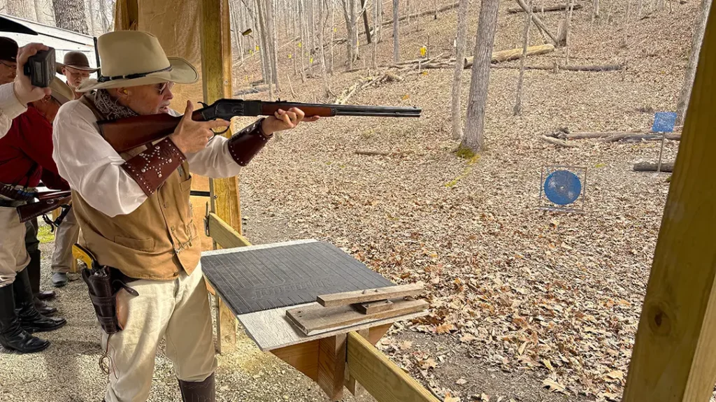 LaVista Bill used the Cimarron Nueces Rifle in a western action shooting match put on by the Scarlet Mask Vigilance Society. 
