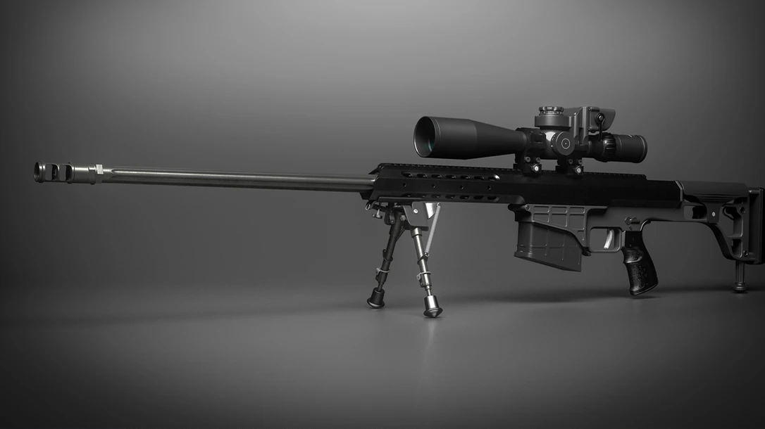 A modern day sniper rifle complete with scope.