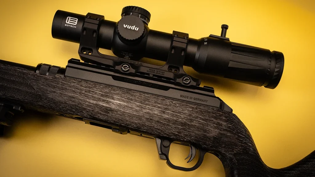 The author opted for the Eotech Vudu 1-10x28 Daylight LPVO with the SR-5 FFP reticle, and mounted it using a Reptilia AUS 34mm mount.