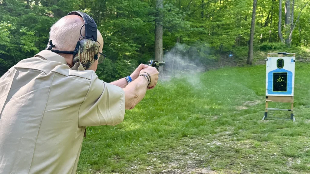 The author shooting the Smith & Wesson Model 10 Classic.