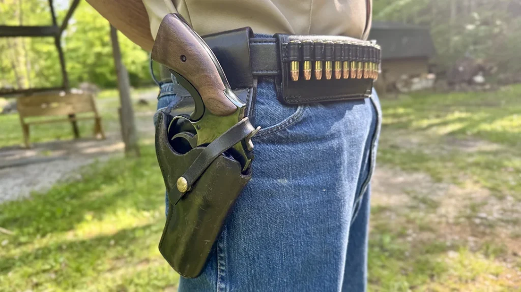 The author showing off the Border Patrol holster and cartridge loop slide.