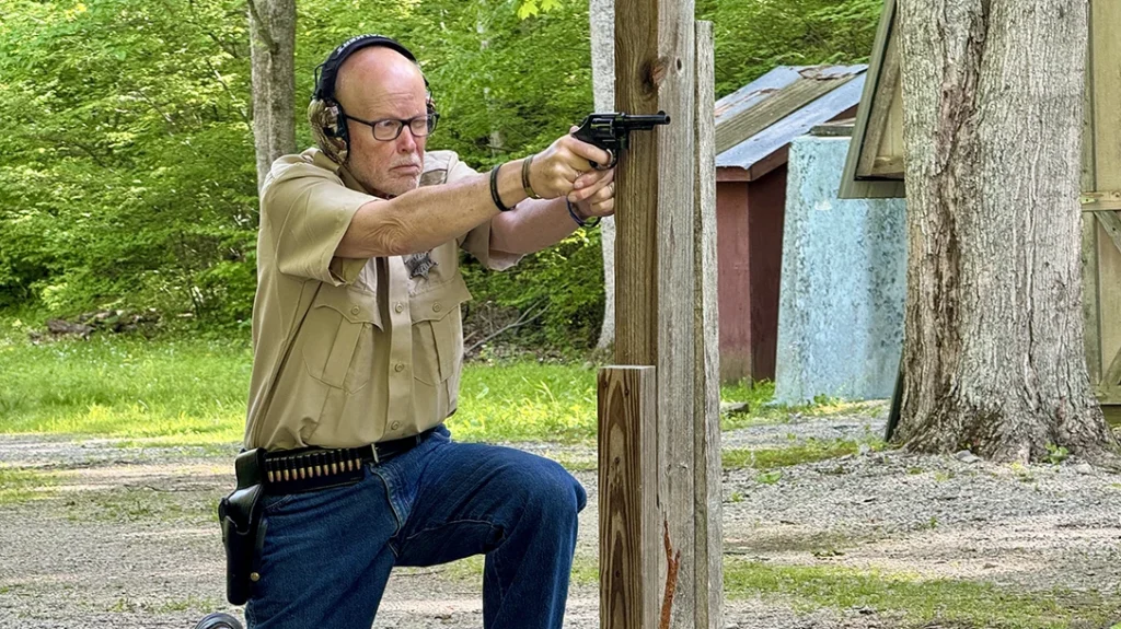 The author shooting the Smith & Wesson Model 10 Classic.