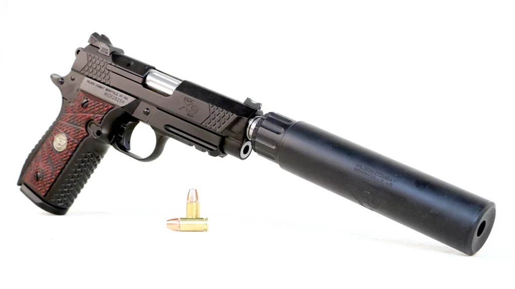 The Wilson Combat Quell-P suppressor perched on the snout of their remarkable EDC9 2.0 concealed carry handgun makes for an undeniably bespoke combination.