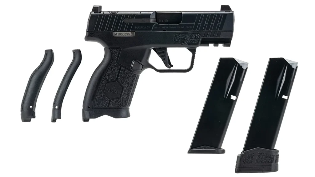 Like many modern polymer-framed pistols, the IWI Masada Slim Elite’s grip can take different interchangeable backstraps.
