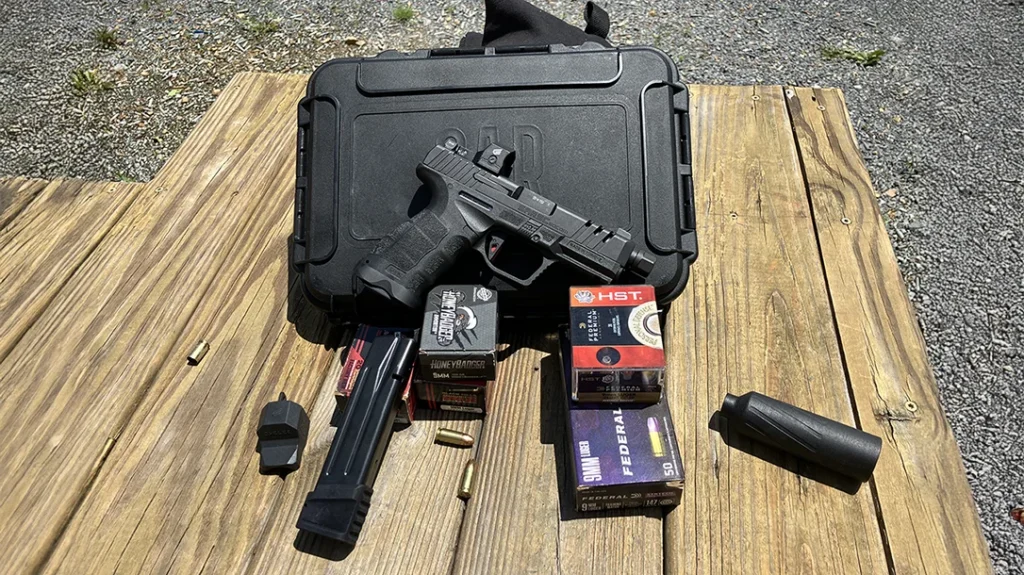 SAR USA SAR9 SOCOM Compact with Cyelee CATG Pro green mounted, getting ready for sight-in.