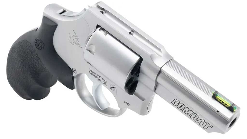 The Taurus 66 Combat 357 Revolver has a fiber optic front sight.