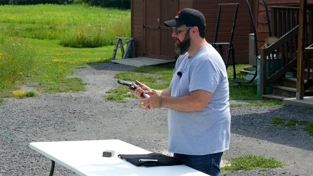 The author running the table pick-up drill.