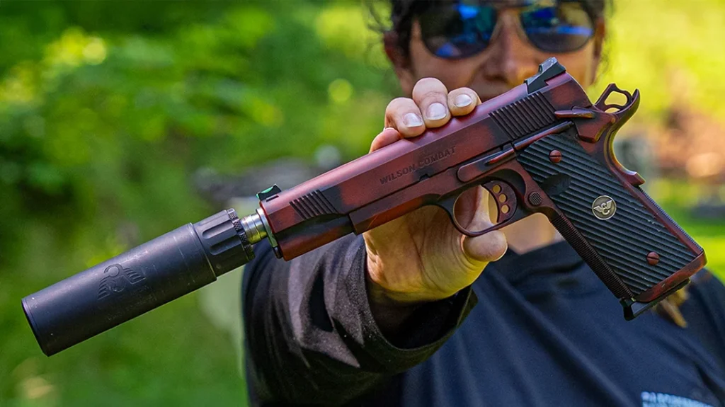 Another upgrade on this specific Wilson Combat CQB Elite is the red and black Armor-Tuff finish.