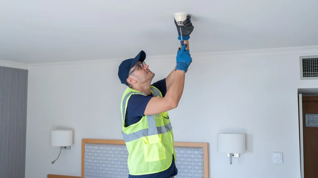 Maintain your safety and never let any hotel worker into your room until you call the front desk and ask if they sent someone.