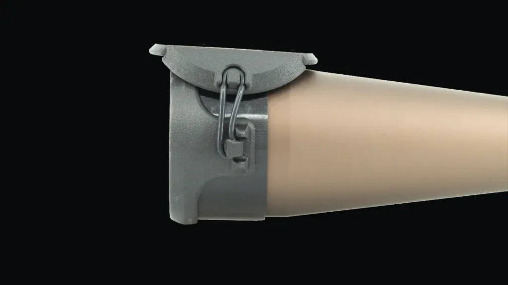 The Scope Bumper folds out of the way.