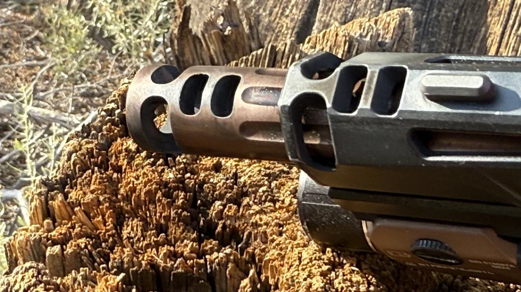 The Wilson Combat D77 Project 1’s slide is ported to match the integrally ported barrel.